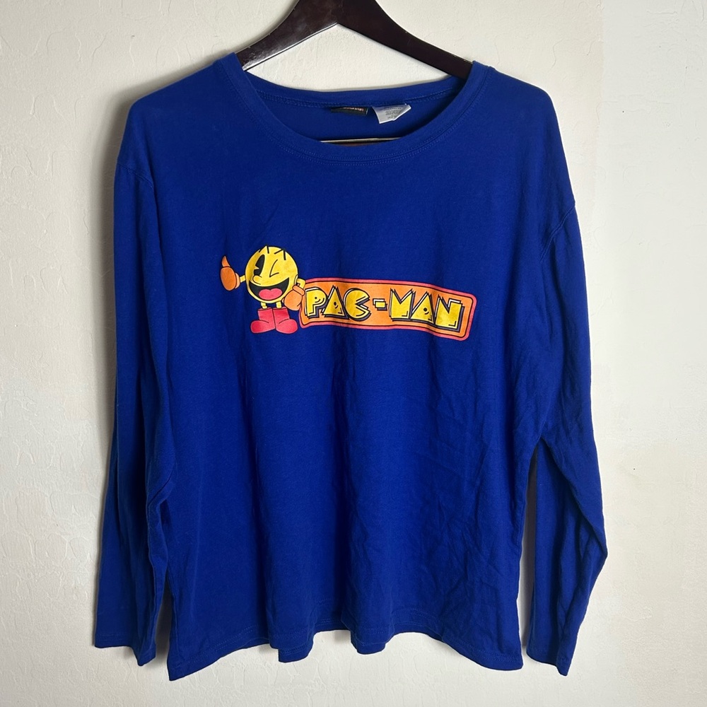 Pac-Man Blue Long Sleeve Graphic Tee